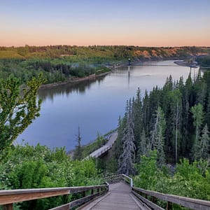stairs leading down to lake